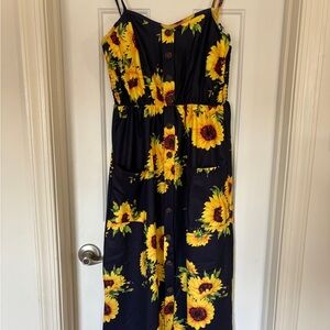 Sunflower Print Midi Dress